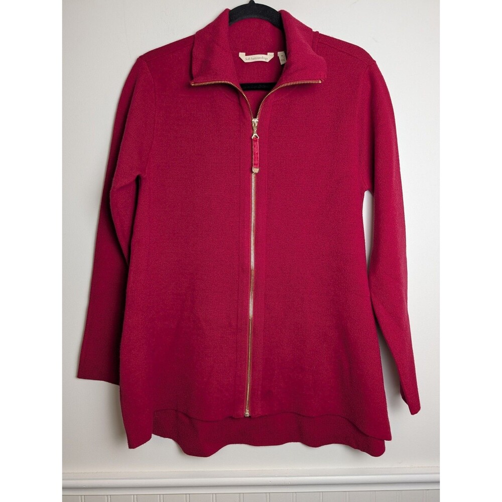 Soft Surroundings Cardigan Full Zip Sweater Jacket Size Medium Red Velvet Pull